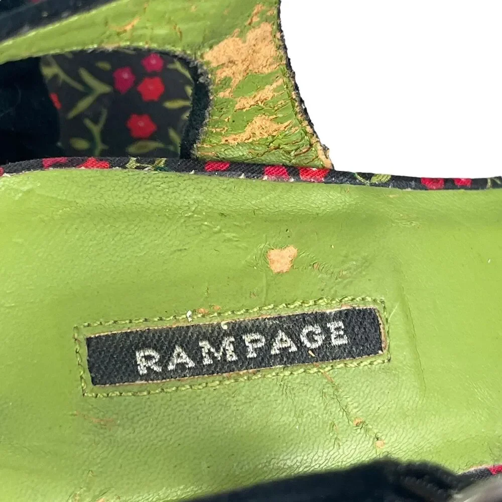 Rampage Floral Ankle Strap Espadrille Wedge Sandal Women's Size 7 M Leather